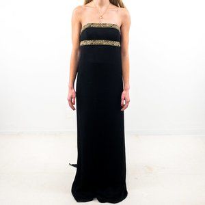 Marchesa 2 Silk Goddess Formal Maxi Gown Black